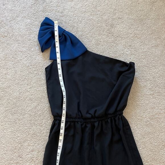 Amanda Uprichard Ramona Black Cropped One Shoulder Blue Bow Jumpsuit Size Small - Picture 6 of 8